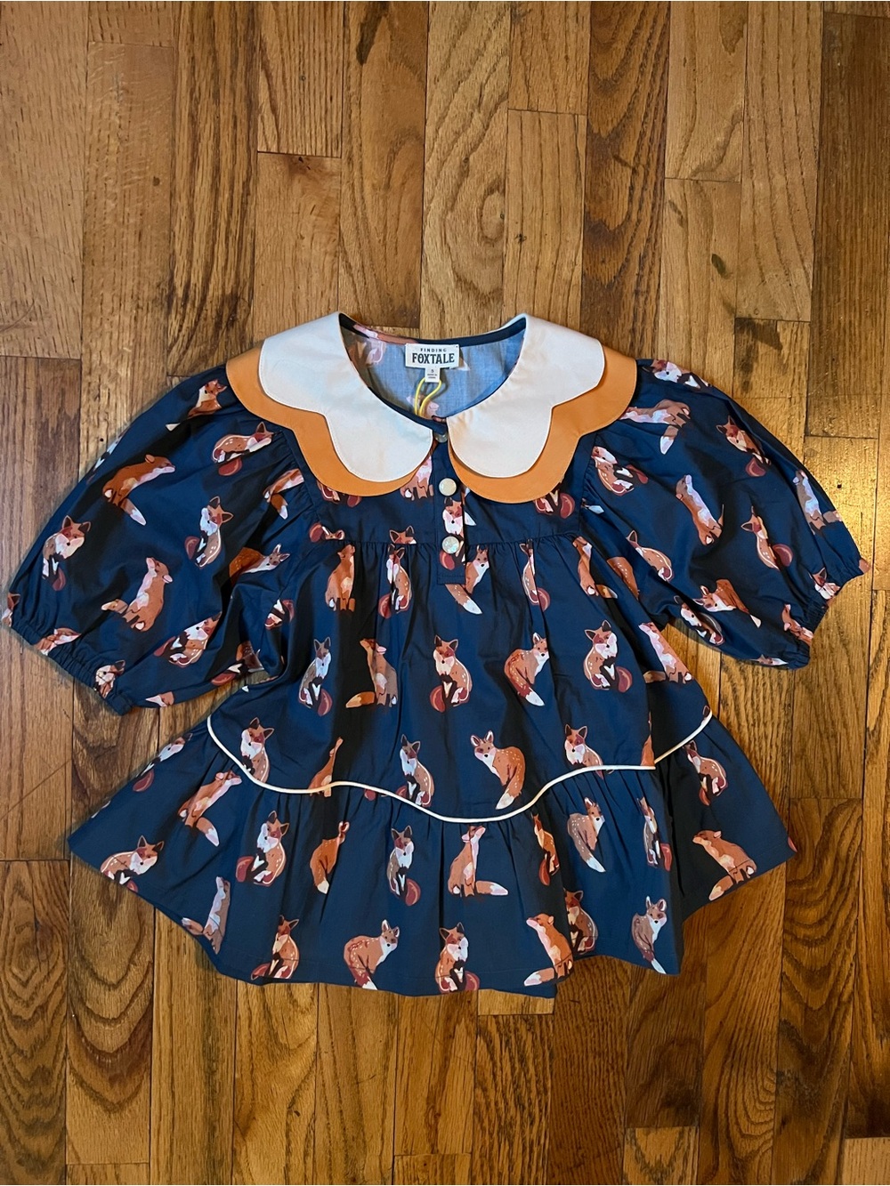 Finding Foxtale Kids Navy Fox-Print Peter Pan Collar Top